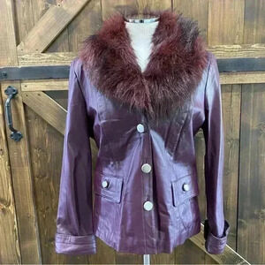 Terry Lewis Classics Purple Leather Faux Fur Collar Jacket Size M